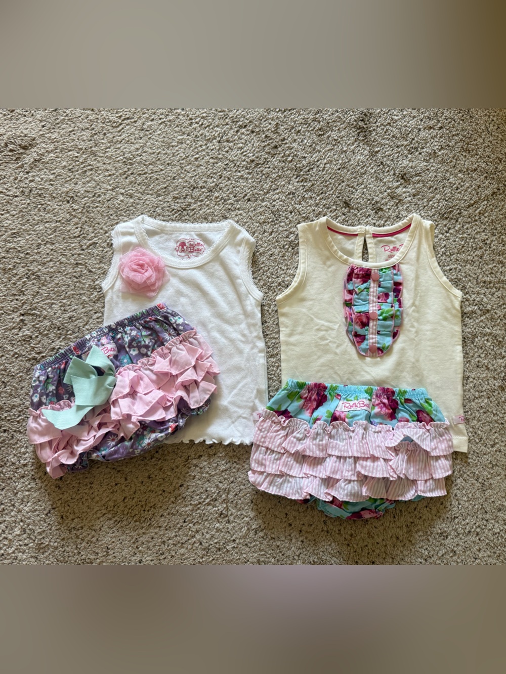 Ruffle Romper Duo with Pink Floral Accents